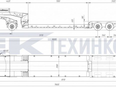 Низкорамный полуприцеп-тяжеловоз с фронтальным заездом Модель 99394F-P65 (с долей)